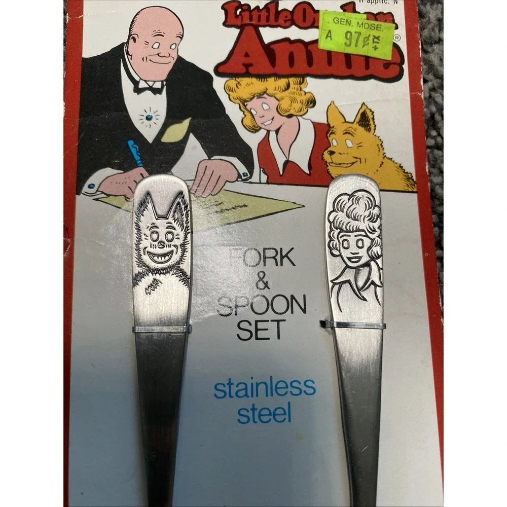 NOS Little Orphan Annie Stainless Steel Kids Fork & Spoon Bonny 1978